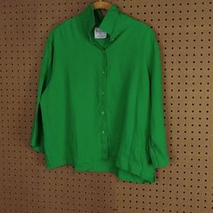 Vintage Kelly Green 100% linen boxy blouse